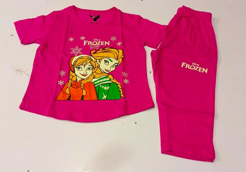 Girls Disney Frozen Printed Summer Co-ord Set - Premium Jersey Cotton Outfit