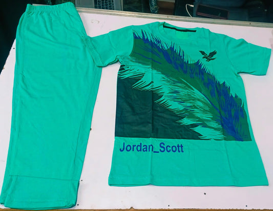 Boys Mint Green "Jordan Scott" Graphic Printed Co-ord Set - Premium Jersey Cotton