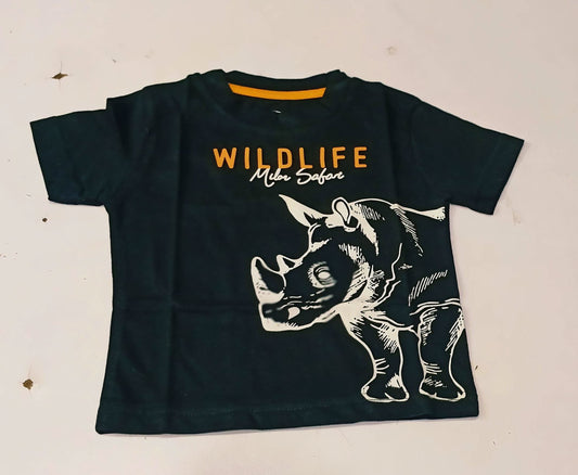 Boys Black "Wildlife Safari" Rhino Printed T-Shirt - Premium Jersey CoInspire adventure with this stylish black t-shirt, perfect for your little explorer. This shirt showcases a sophisticated "Wildlife Safari" design with a detailed rhStitchedFunWearWildlife Safari