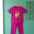Girls Disney Frozen Elsa & Anna Printed T-Shirt & Pyjama Nightwear Set - Magenta Pink