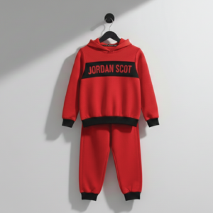 Kids Unisex 2-Piece Fleece Jordan Scot Printed Hoodie & Trousers Tracksuit Set - Bright Red