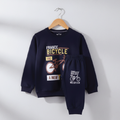 Kids Unisex 2-Piece Fleece France Bicycle Printed Sweatshirt & Trousers Tracksuit Set - Navy Blue