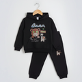Kids Unisex 2-Piece Fleece Bear & Friends Graphic Hoodie & Trousers Tracksuit Set - Black