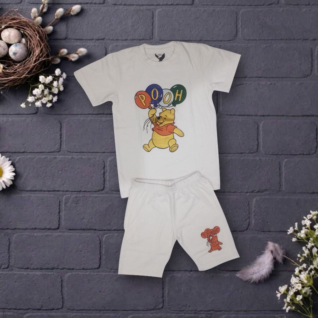 Unisex Kids Disney Winnie the Pooh Balloon Graphic T-Shirt & Shorts Set - Off-White