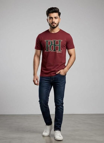 Premium 100% Jersey Cotton Men's Monogram Graphic Tee - Maroon