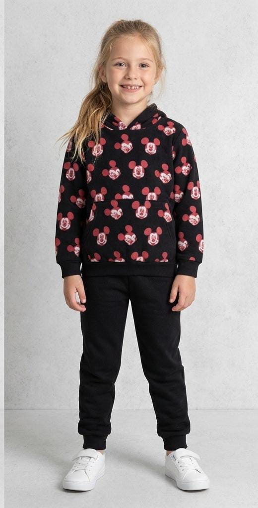 Kids Unisex 2-Piece Fleece Mickey Mouse All-Over Print Hoodie & Trousers Tracksuit Set - Black