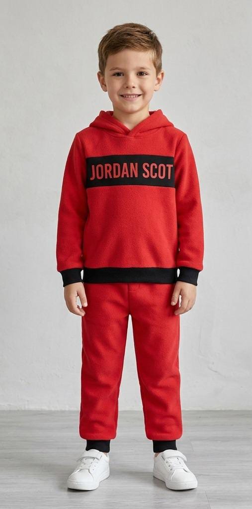 Kids Unisex 2-Piece Fleece Jordan Scot Printed Hoodie & Trousers Tracksuit Set - Bright Red