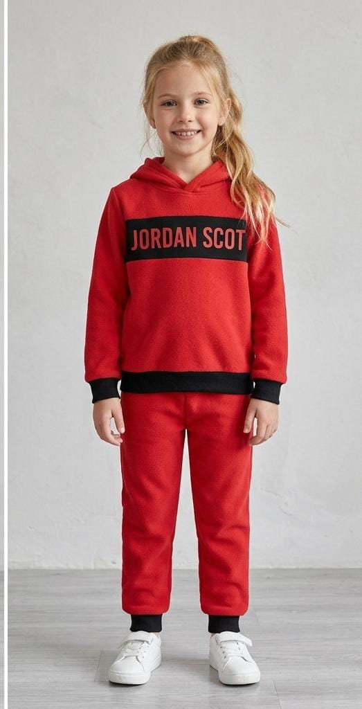 Kids Unisex 2-Piece Fleece Jordan Scot Printed Hoodie & Trousers Tracksuit Set - Bright Red