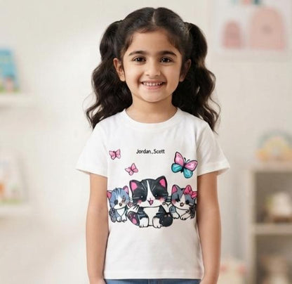 Kids' Playful Kittens & Butterflies Graphic Tee – 100% Jersey Cotton
