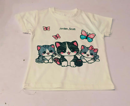 Kids' Playful Kittens & Butterflies Graphic Tee – 100% Jersey Cotton