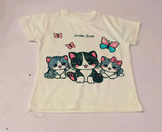 Kids' Playful Kittens & Butterflies Graphic Tee – 100% Jersey Cotton