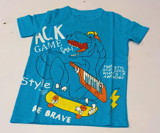 Kids "Be Brave" Dinosaur Skateboard Graphic T-Shirt – Vibrant Blue