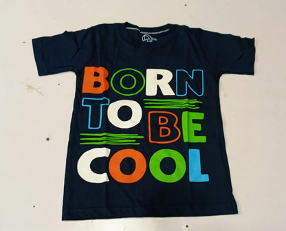 Boys Navy Blue "Born To Be Cool" Graphic T-Shirt - Premium Jersey Cotton