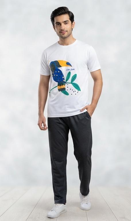 Boys White "Tropical Toucan" Graphic T-Shirt & Black Trouser Co-ord Set - Premium Jersey Cotton