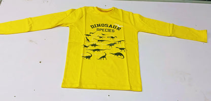 Boys Yellow "Dinosaur Species" Printed Long-Sleeve T-Shirt - Premium Jersey Cotton