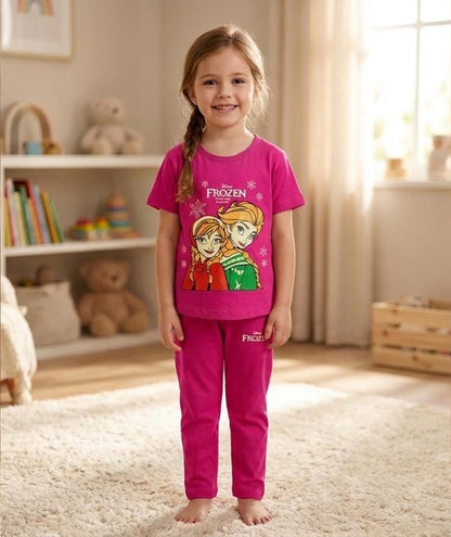 Girls Disney Frozen Printed Summer Co-ord Set - Premium Jersey Cotton Outfit