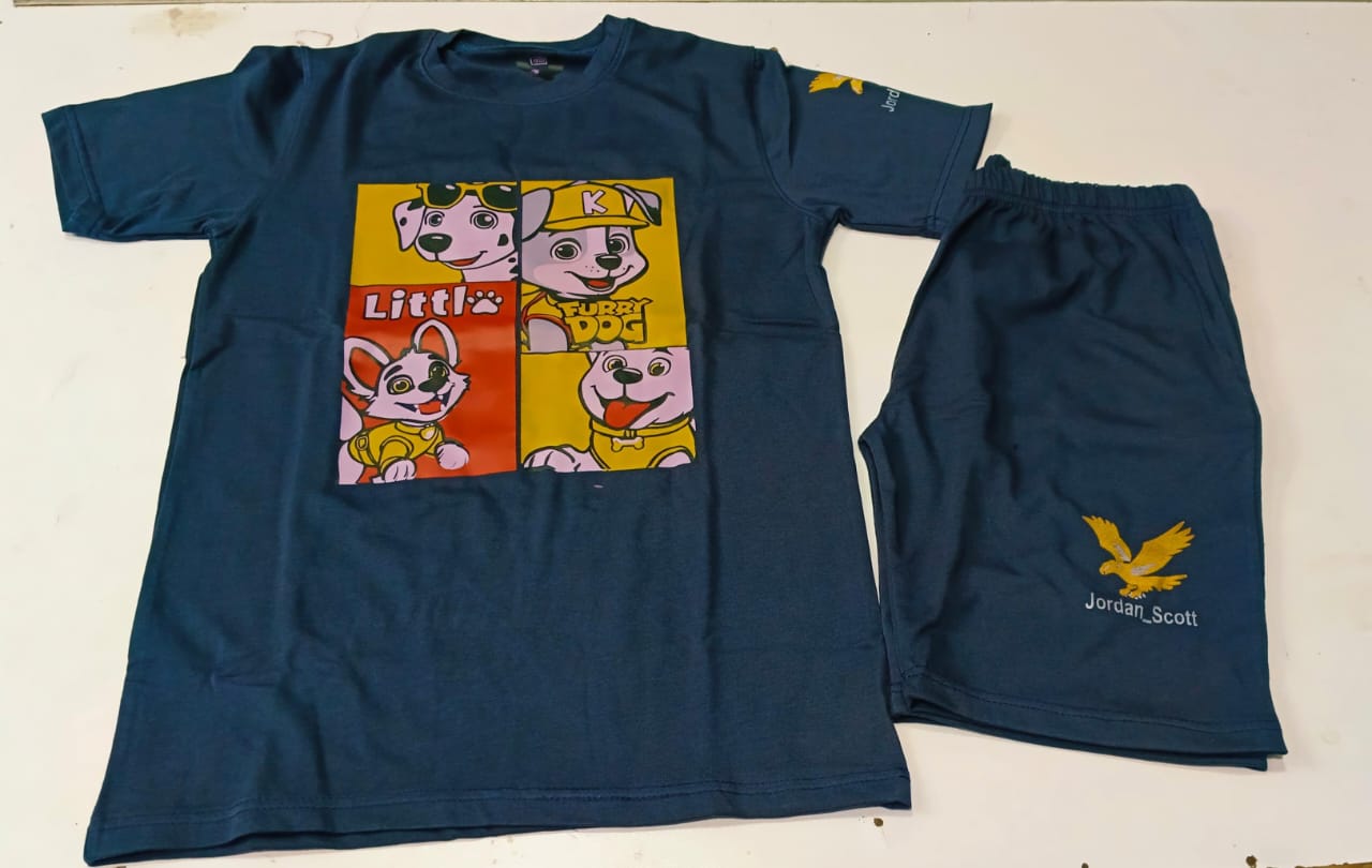 Boys Navy Blue Cartoon Dog Printed Summer Co-ord Set - Premium Jersey Cotton