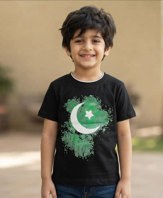 Boys Black "Pakistan Flag Art" Graphic T-Shirt - Premium Summer Wear