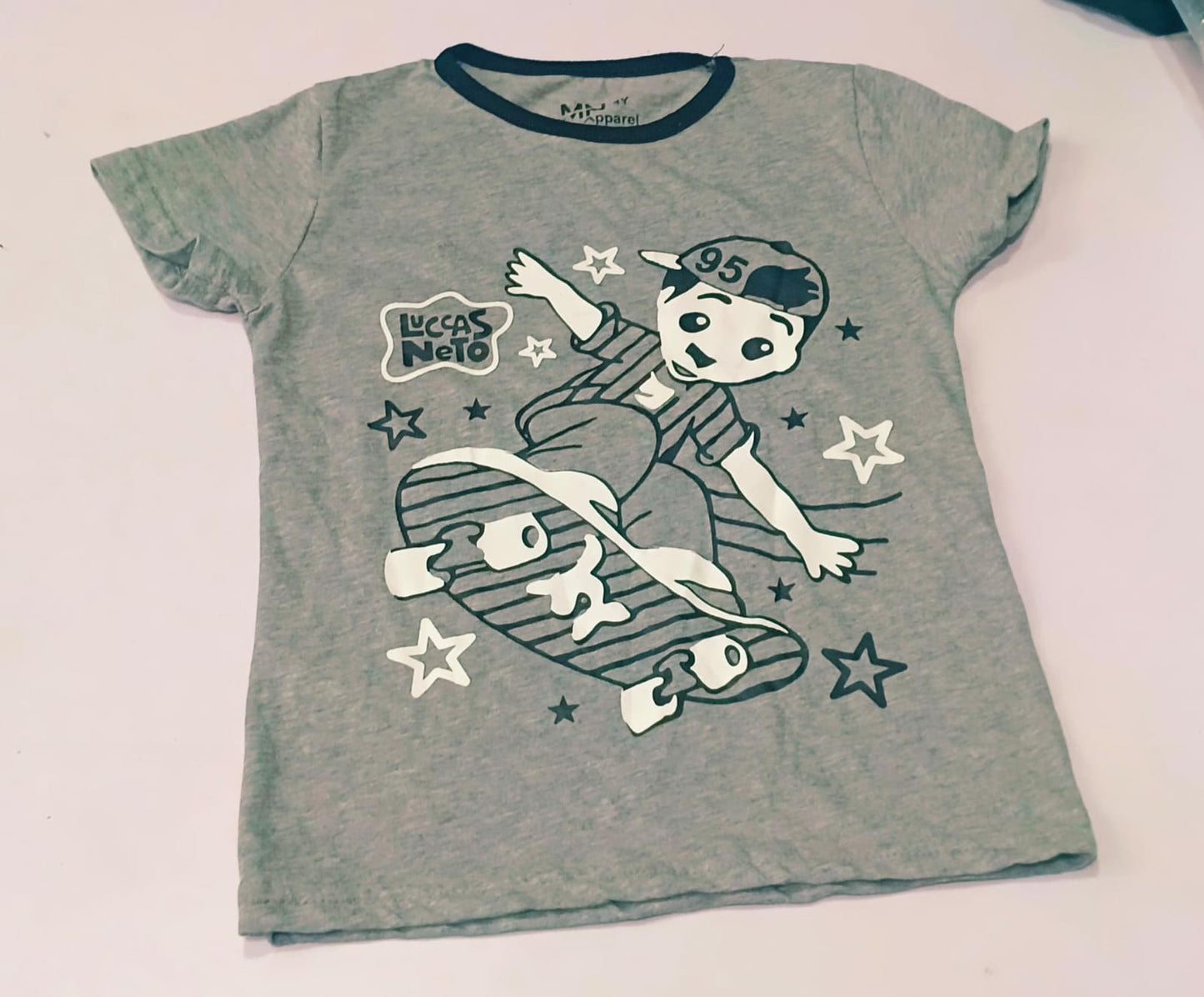 Premium 100% Jersey Cotton Boys Skater Graphic Tee - Heather Grey