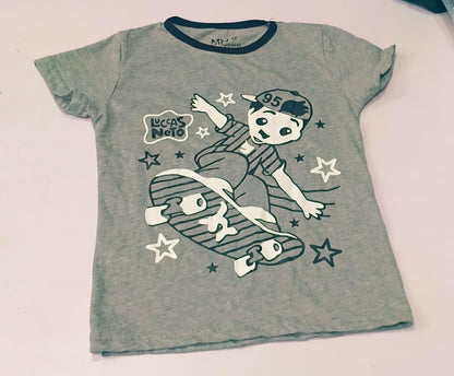 Premium 100% Jersey Cotton Boys Skater Graphic Tee - Heather Grey