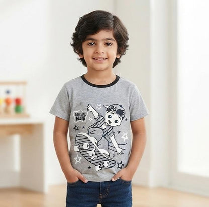 Premium 100% Jersey Cotton Boys Skater Graphic Tee - Heather Grey