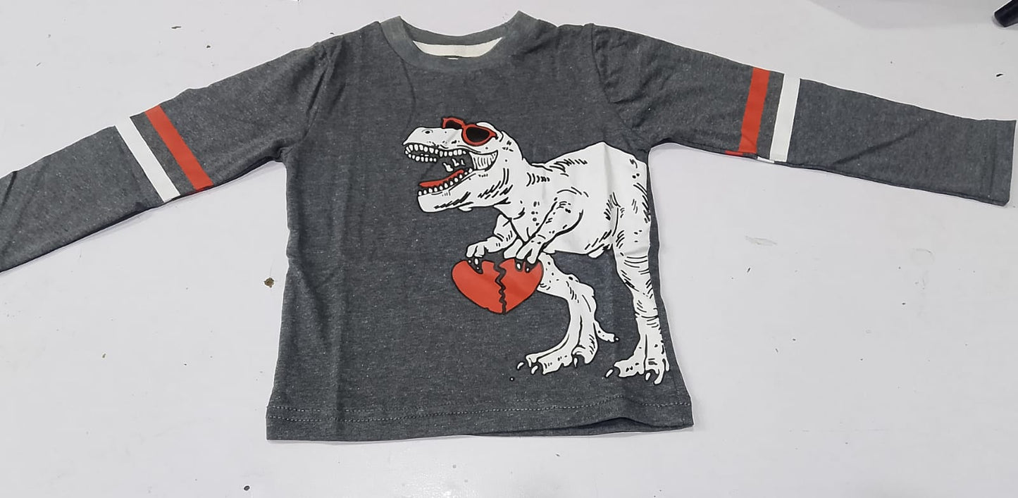 Boys Grey "Cool Dinosaur" Graphic Long-Sleeve T-Shirt - Premium Summer Wear