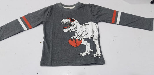 Boys Grey "Cool Dinosaur" Graphic Long-Sleeve T-Shirt - Premium Summer Wear