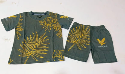 Boys Grey Tropical Leaf Printed Summer Co-ord Set - Premium Jersey Cotton