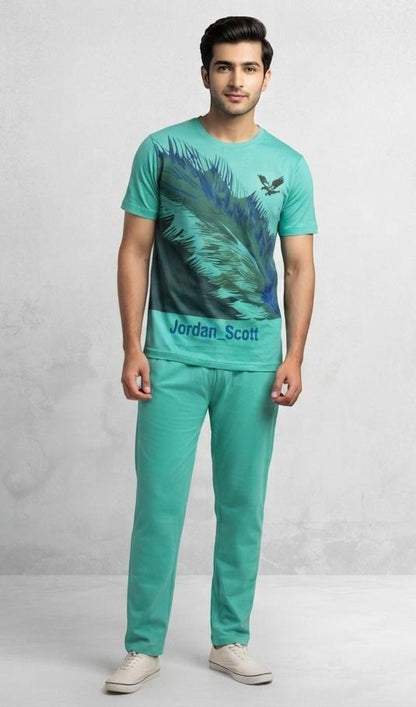 Boys Mint Green "Jordan Scott" Graphic Printed Co-ord Set - Premium Jersey Cotton