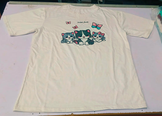 Girls White "Cute Kittens" Graphic T-Shirt & Black Trouser Co-ord Set - Premium Jersey Cotton