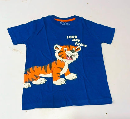 Boys Blue "Loud and Proud" Tiger Printed T-Shirt - Premium Jersey Cotton