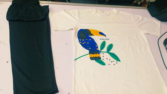 Boys White "Tropical Toucan" Graphic T-Shirt & Black Trouser Co-ord Set - Premium Jersey Cotton