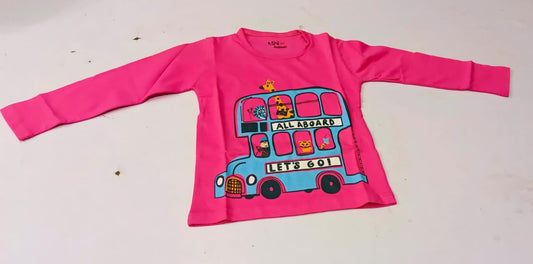 Toddler Long Sleeve Graphic Tee – "All Aboard" Double-Decker Bus (Pink)
