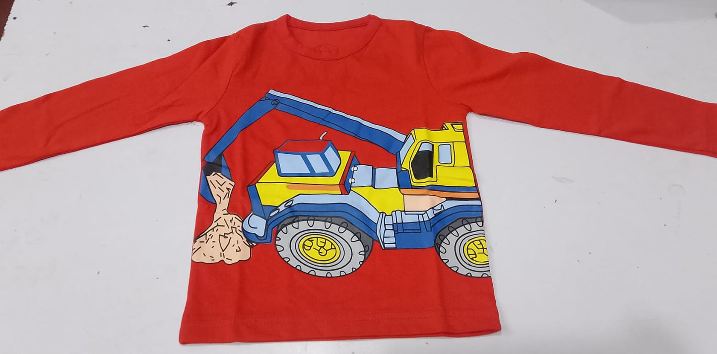 Boys Red "Construction Tractor" Graphic Long-Sleeve T-Shirt - Premium Jersey Cotton