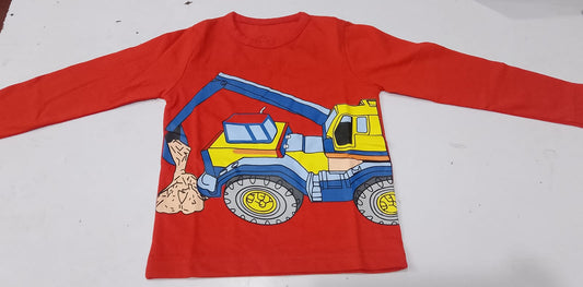 Boys Red "Construction Tractor" Graphic Long-Sleeve T-Shirt - Premium Jersey Cotton