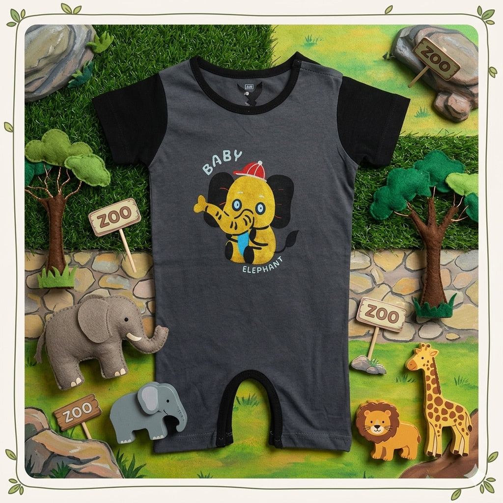 Baby Grey & Black "Baby Elephant" Romper - Premium Jersey Cotton