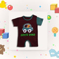 Baby Boys & Girls Super Dino Car Printed Cotton Romper / Bodysuit - Maroon & Teal
