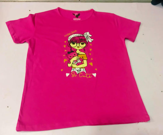 Girls Pink "So Cute" Graphic T-Shirt - Premium Jersey Cotton