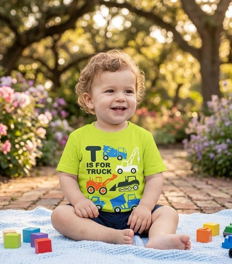Funwear Kids "T is for Truck" Graphic Tee – 100% Premium Jersey Cotton