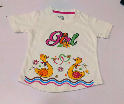 Premium 100% Jersey Cotton "Girl" Duckling Graphic Tee - White