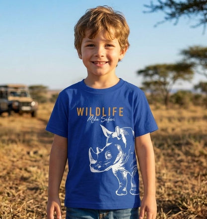 Boys Blue "Wildlife Safari" Rhino Printed T-Shirt - Premium Jersey Cotton