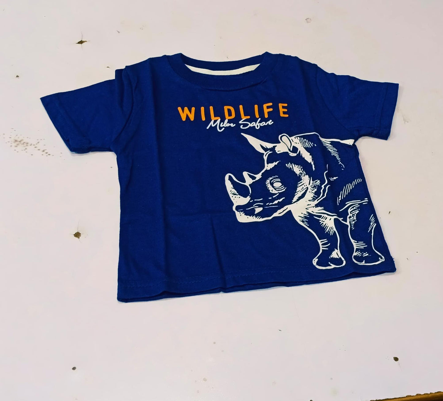 Boys Blue "Wildlife Safari" Rhino Printed T-Shirt - Premium Jersey Cotton