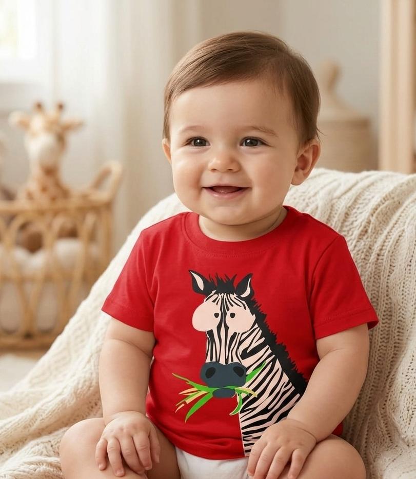 Baby Red "Cute Zebra" Graphic T-Shirt - Premium Jersey Cotton